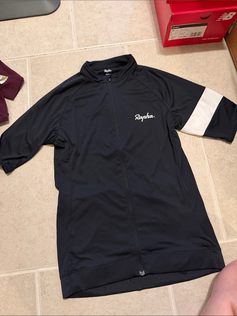Rapha Black Cycling Jersey with White Sleeve Stripe